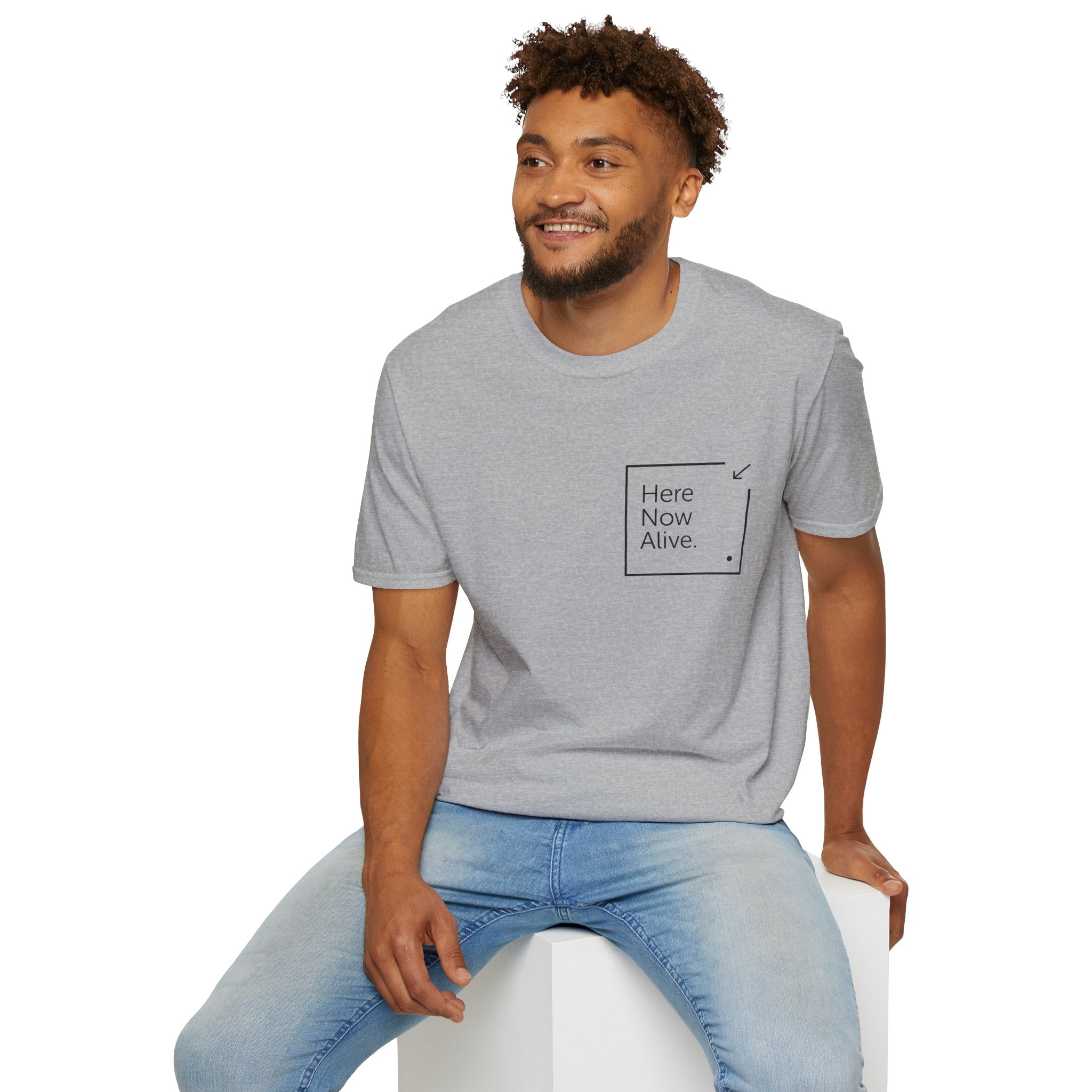 Here Now Alive T-Shirt – Unisex Softstyle Tee for Calm, Comfort & Self-Care | Mindfulness Gift for Wellness Lovers