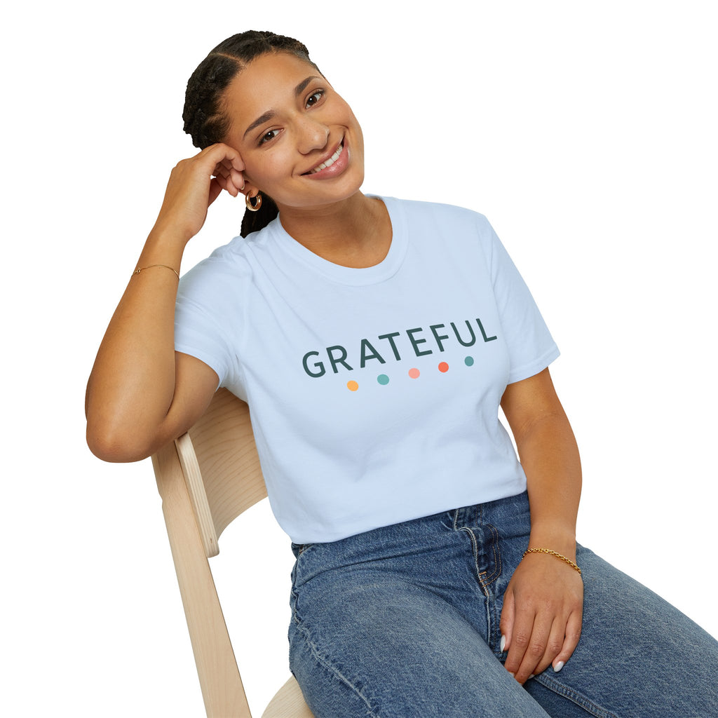 Grateful T-Shirt – Unisex Softstyle Tee for Calm, Comfort & Self-Care | Mindfulness Gift for Wellness Lovers