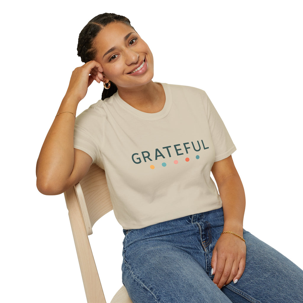 Grateful T-Shirt – Unisex Softstyle Tee for Calm, Comfort & Self-Care | Mindfulness Gift for Wellness Lovers
