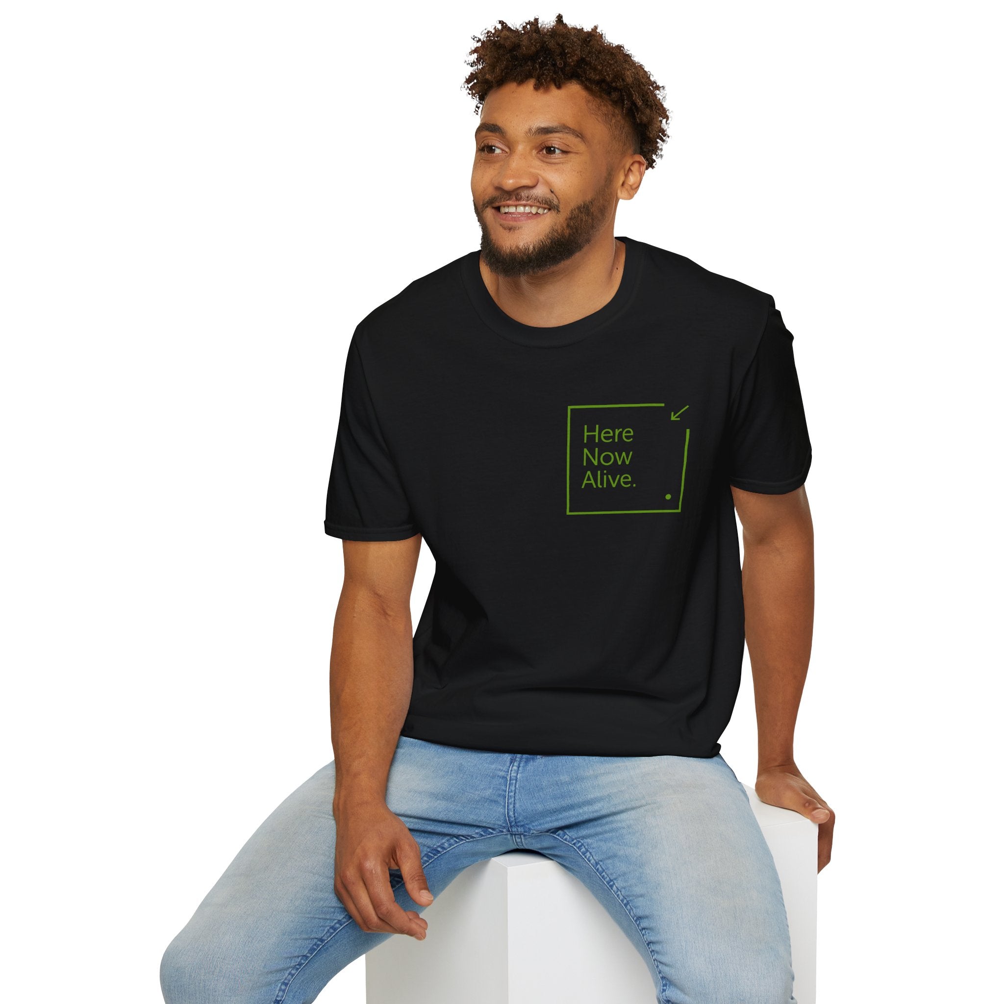 Here Now Alive T-Shirt – Unisex Softstyle Tee for Calm, Comfort & Self-Care | Mindfulness Gift for Wellness Lovers