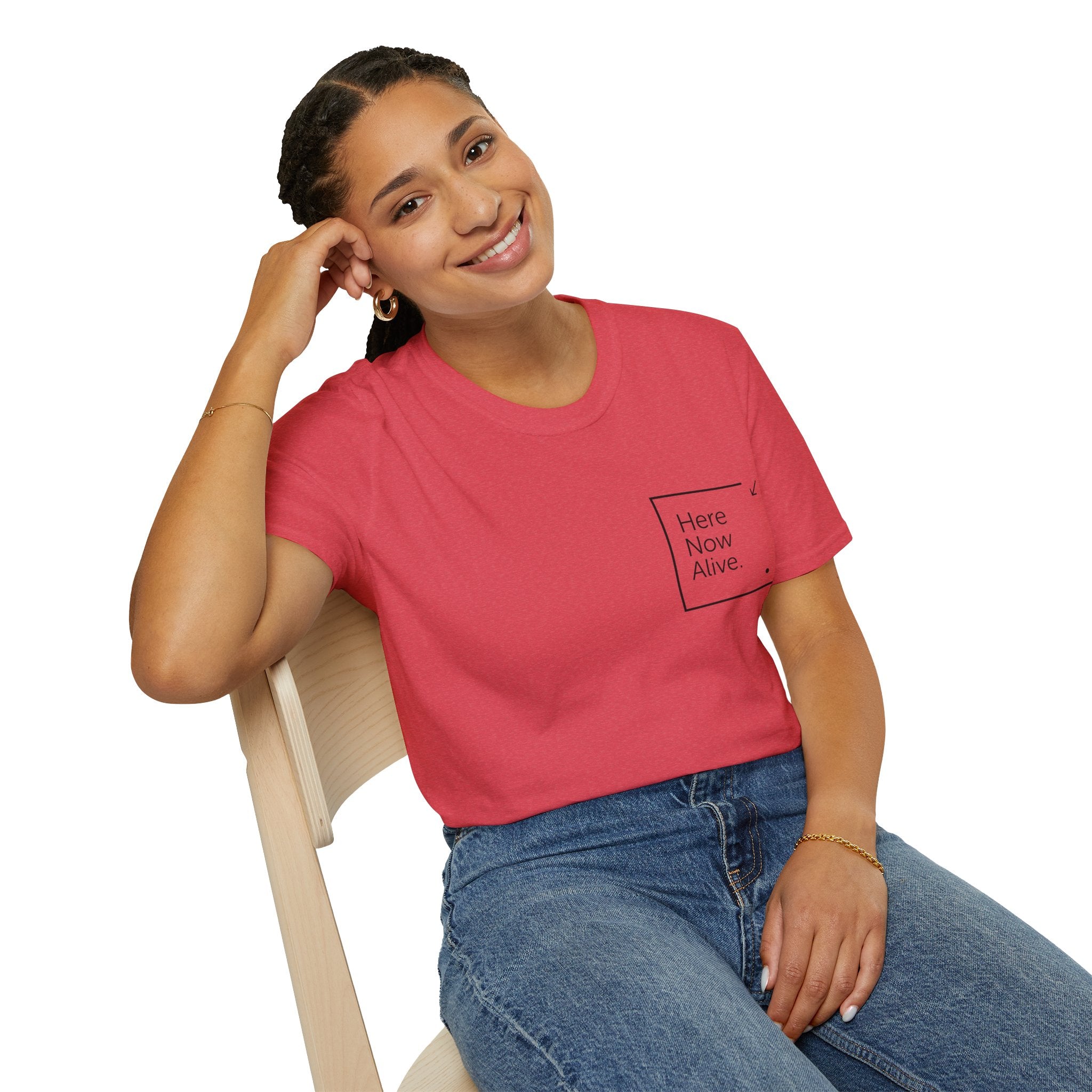 Here Now Alive T-Shirt – Unisex Softstyle Tee for Calm, Comfort & Self-Care | Mindfulness Gift for Wellness Lovers